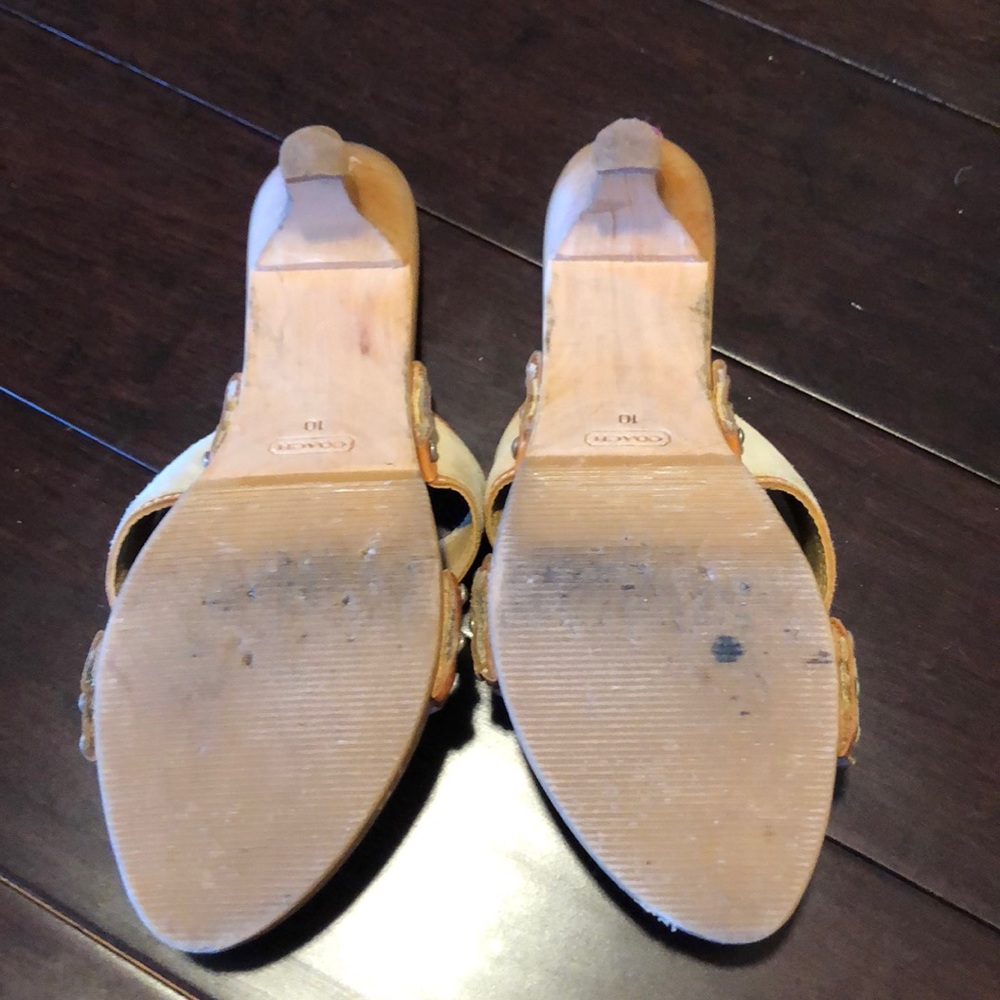 Coach Wood & Suede Kitten Heel Sandals - Picture 2 of 8